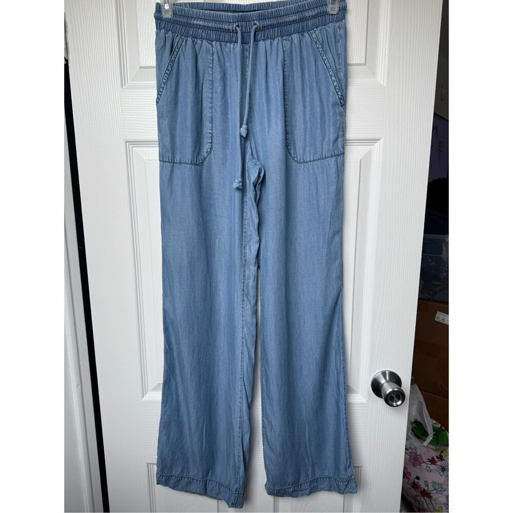 Big Strike USA Pants Medium Women's Blue Faux Jean Pull on Elastic